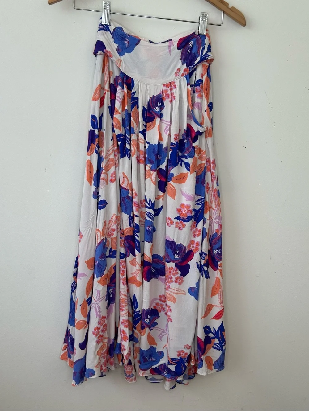 Women’s Maxi Skirt Floral White Blue Pink Boho XS Cottagecore